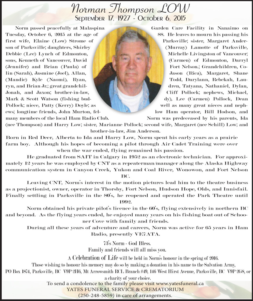 Obituaries 2015 - Norman Low - Fort Nelson News | Fort Nelson News